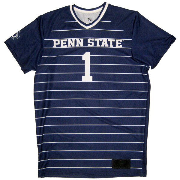 front of women's navy Penn State Soccer jersey #1